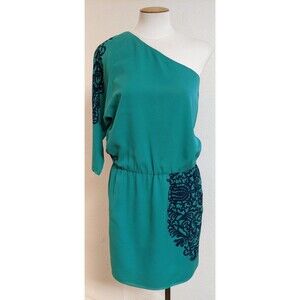 NWT~TIBI 100% Silk Teal Green w/Blue Design One-Shoulder Party Occasion Dress  4